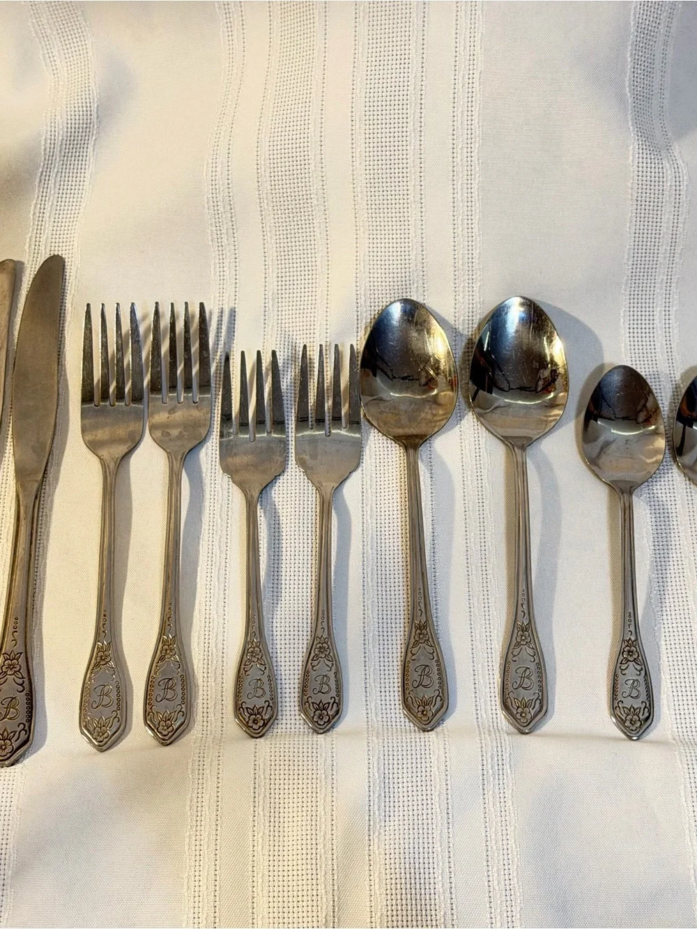 Monogram “B” 10 Pc Forks Spoons Butter Knives Customcraft Stainless Flatware
